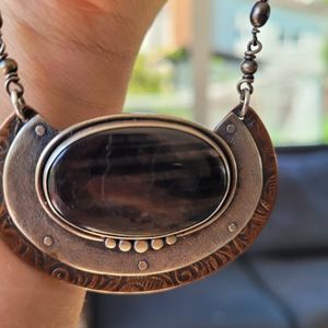 Handmade mixed metal , stripped obsidian power necklace